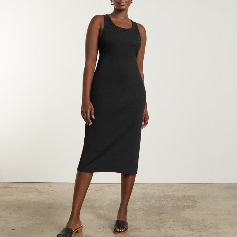 Everlane Ribbed Tank Midi Dress Black Organic Cotton Bodycon Minimalist Small S